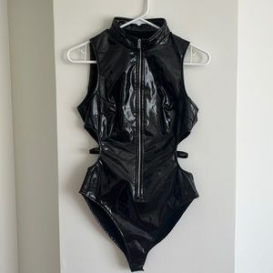Faux latex black bodysuit